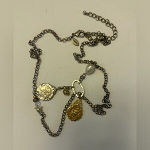 Chico’s Mixed Metal Coin Medallion Pendant Necklace Silver & Gold Tone